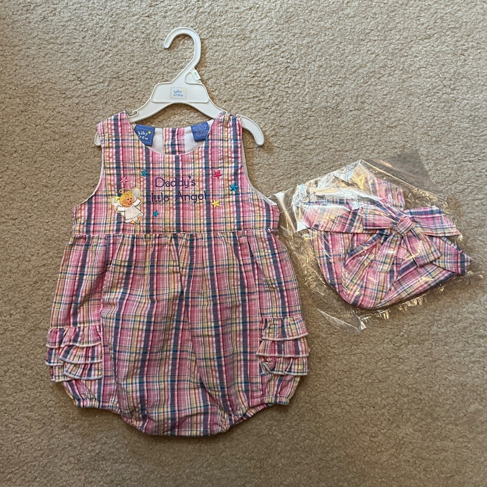 NWT BABY CREW Daddy’s Little Angel Dress Hat Set
